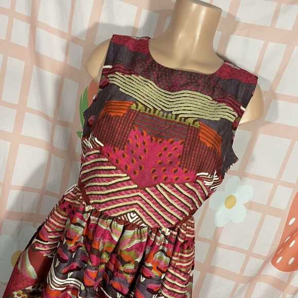 Anthropologie Pankaj & Nidhi Size 6 Silk Boho Embroidered Fit & Flare Mini Dress - Picture 4 of 12